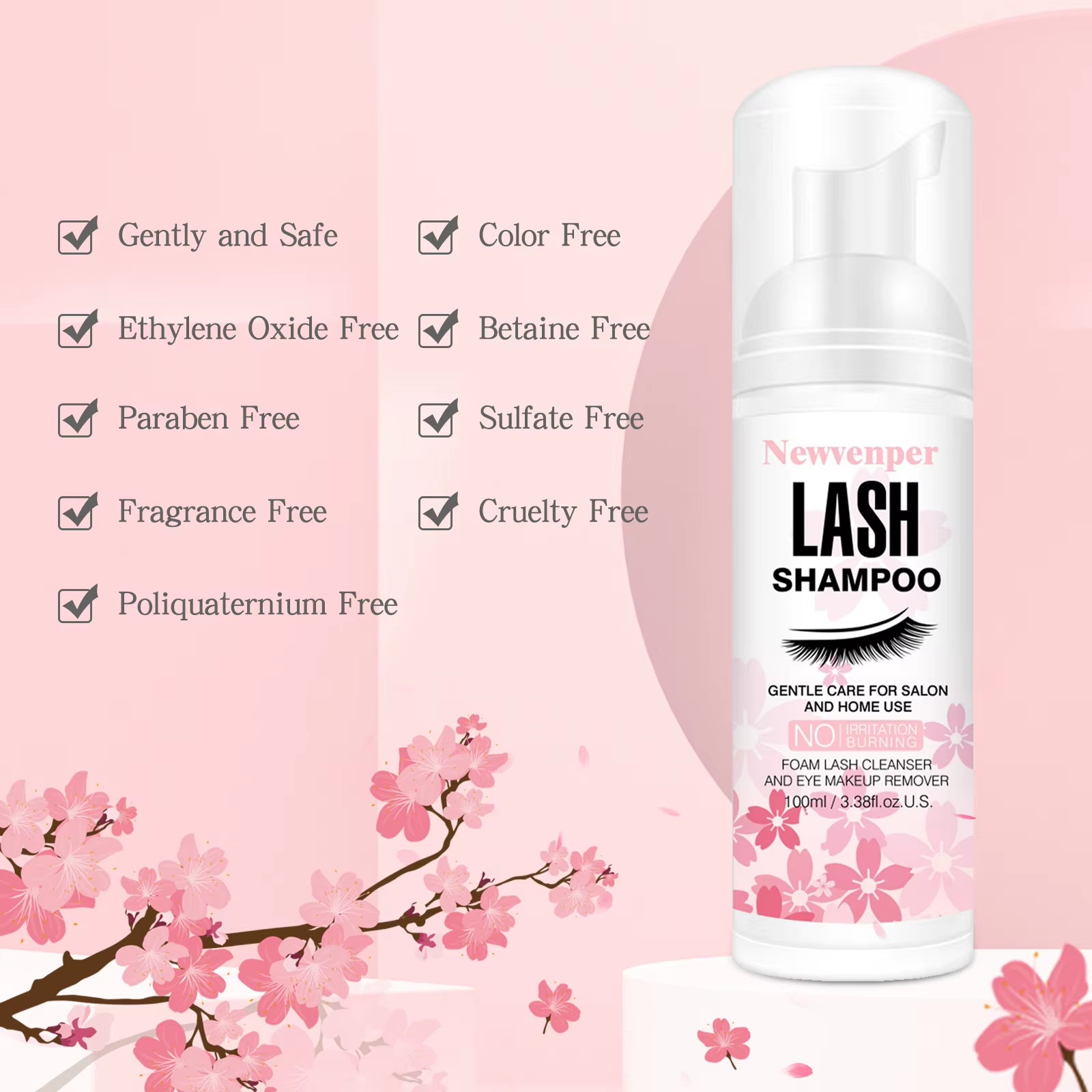 Lash Shampoo for Eyelash 100ML + Brush & Mascara Wand Eyelid Foaming Cleansing, Extension Cleanser Remover,Makeup Remover