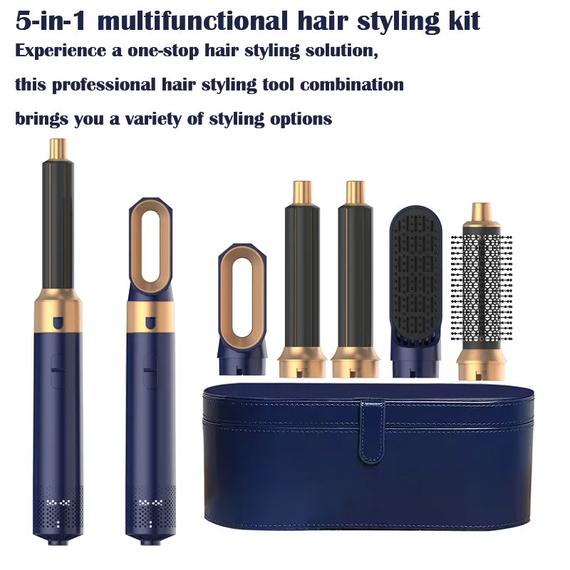 5 in 1 Hair Dryer Hot Air Comb for Curling Straightening and Volumizing Hair with Detachable Attachments