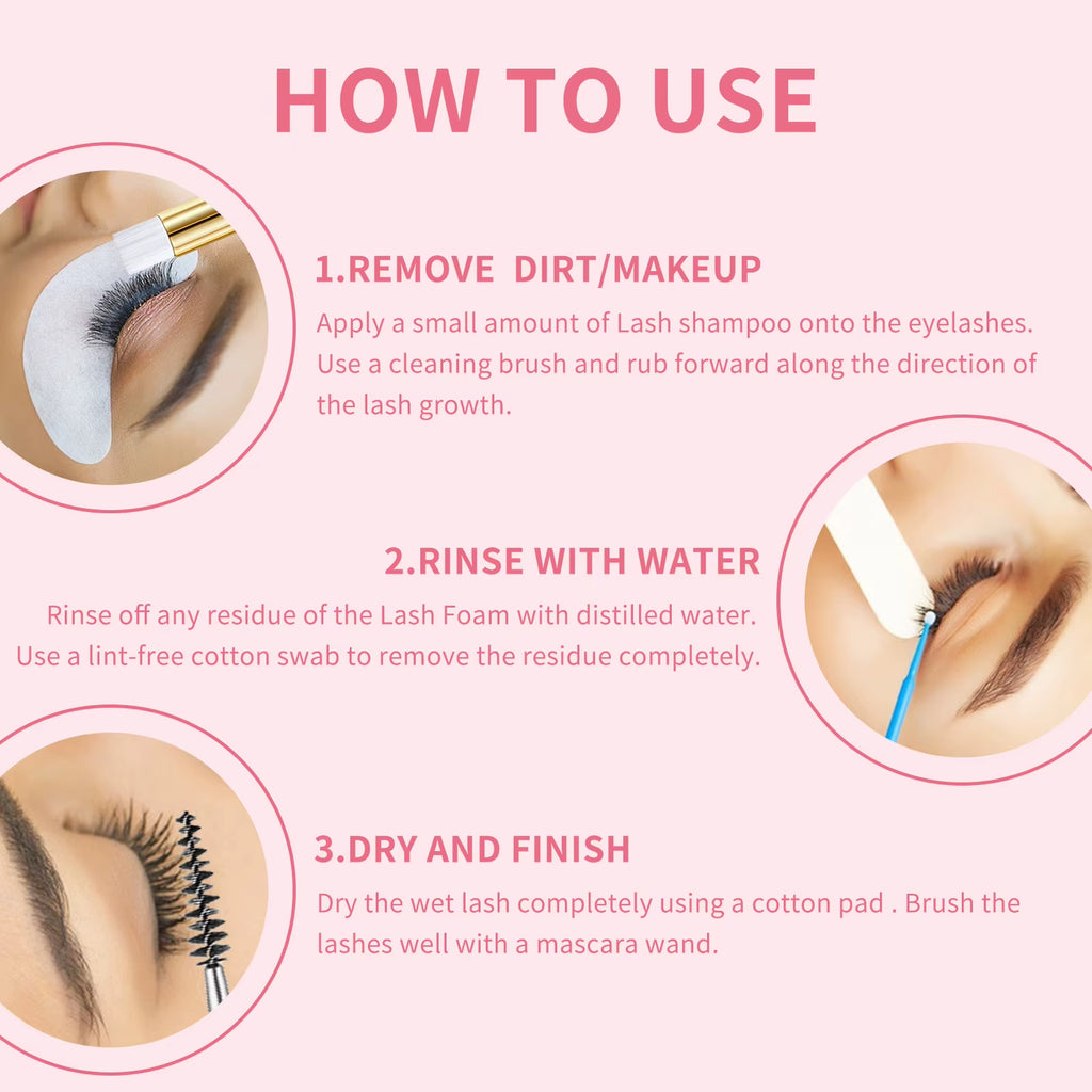 Lash Shampoo for Eyelash 100ML + Brush & Mascara Wand Eyelid Foaming Cleansing, Extension Cleanser Remover,Makeup Remover