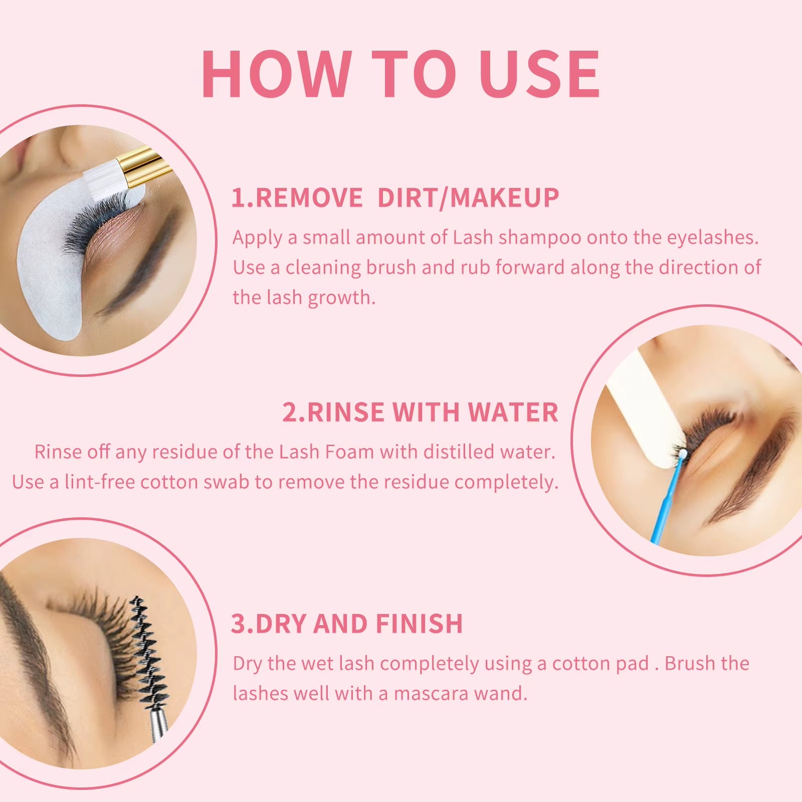 Lash Shampoo for Eyelash 100ML + Brush & Mascara Wand Eyelid Foaming Cleansing, Extension Cleanser Remover,Makeup Remover