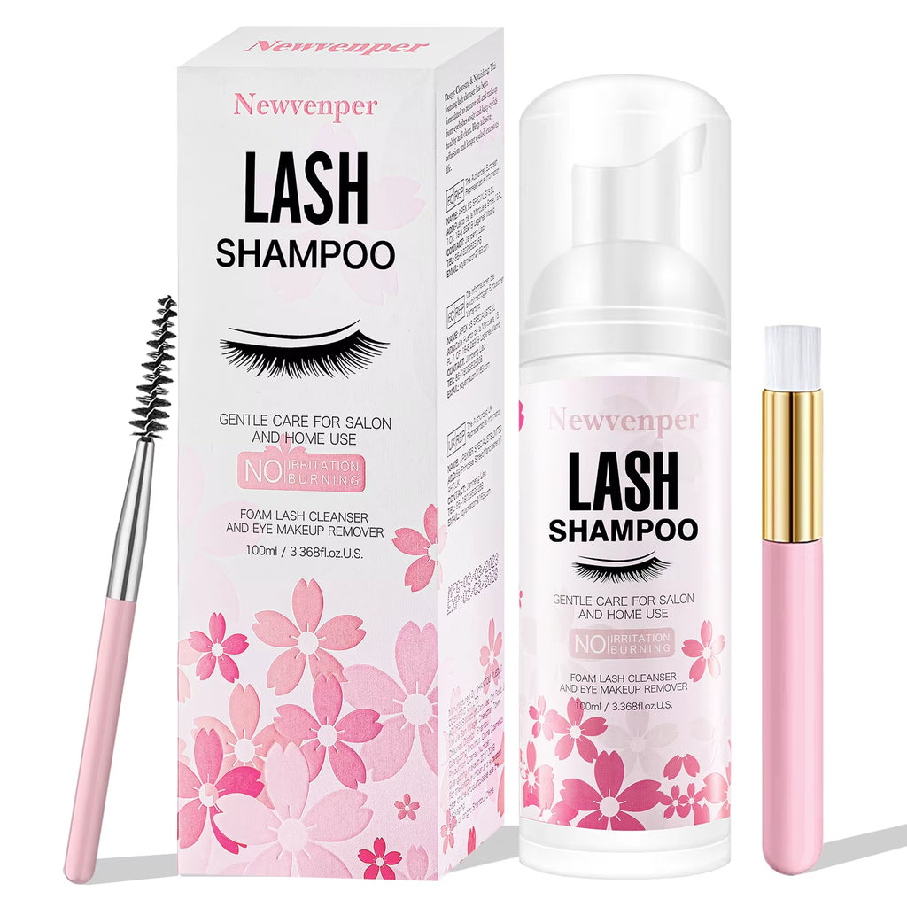 Lash Shampoo for Eyelash 100ML + Brush & Mascara Wand Eyelid Foaming Cleansing, Extension Cleanser Remover,Makeup Remover