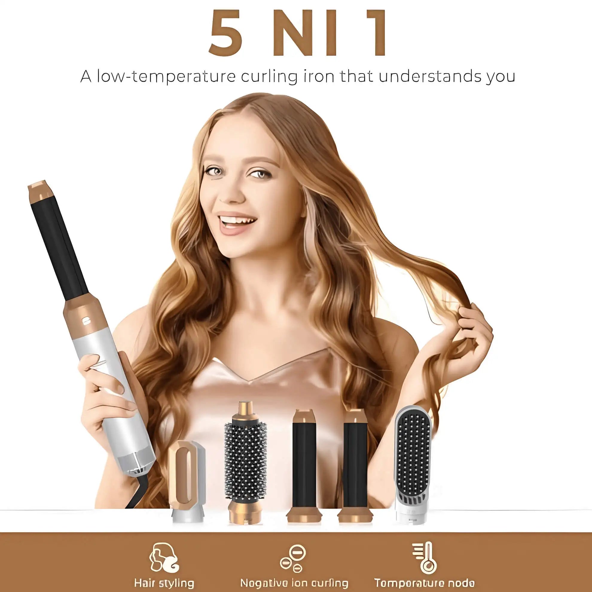 5 in 1 Hair Dryer Hot Air Comb for Curling Straightening and Volumizing Hair with Detachable Attachments